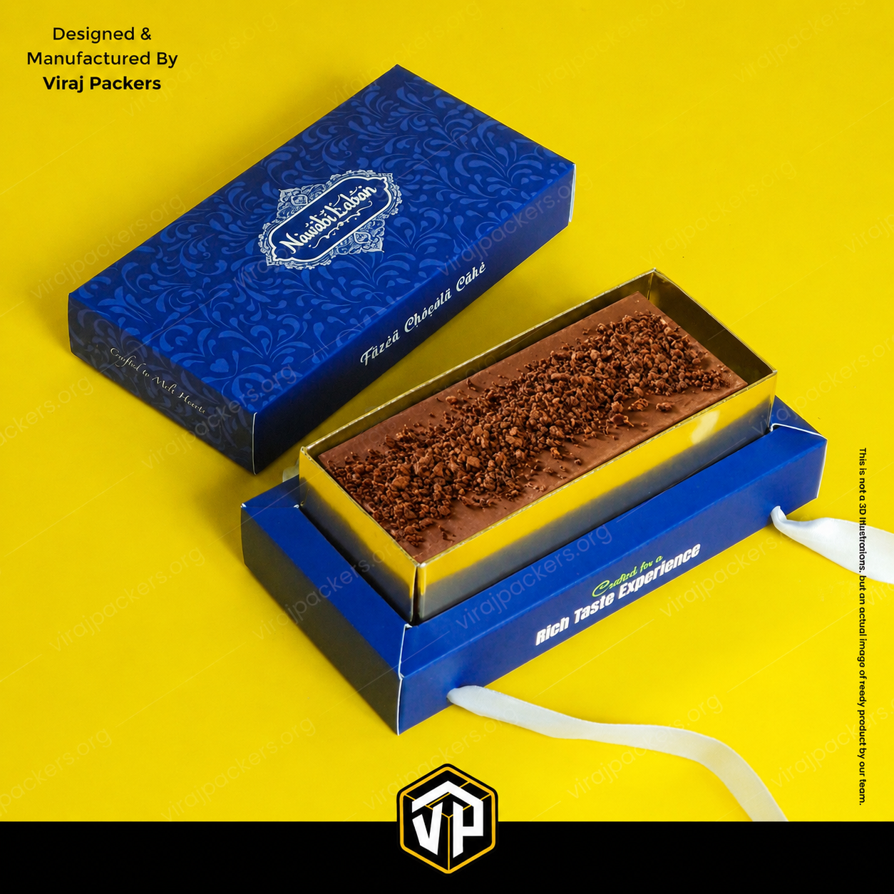fazea chocola cake box with golden tray and ribbon handle