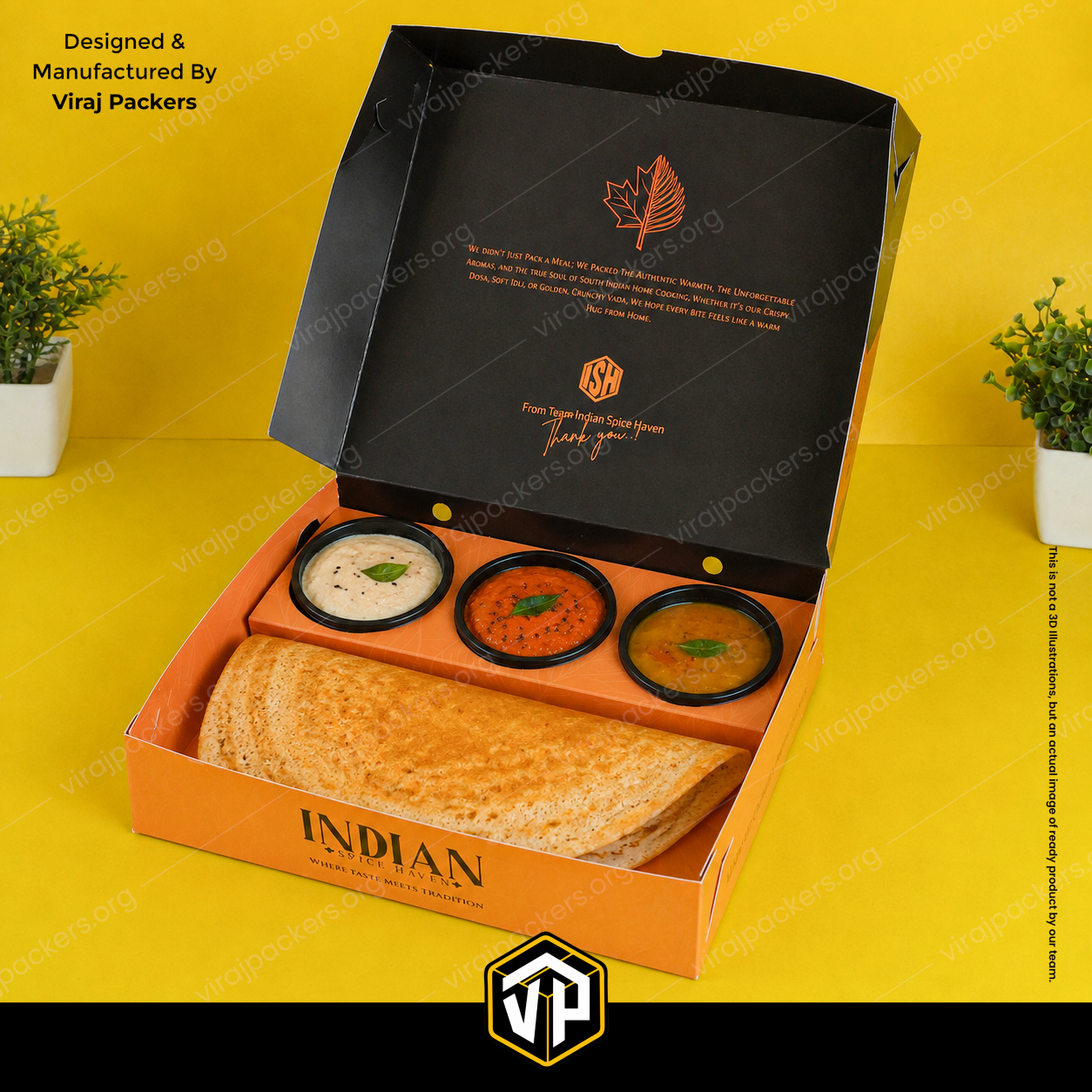 Premium Dosa Packaging Box with 3 dip holder